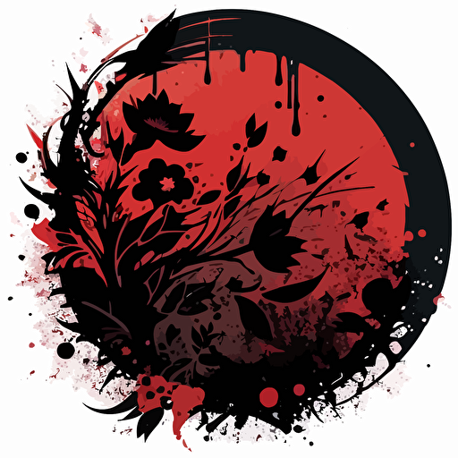 red and black grunge flowers vector 2d circle