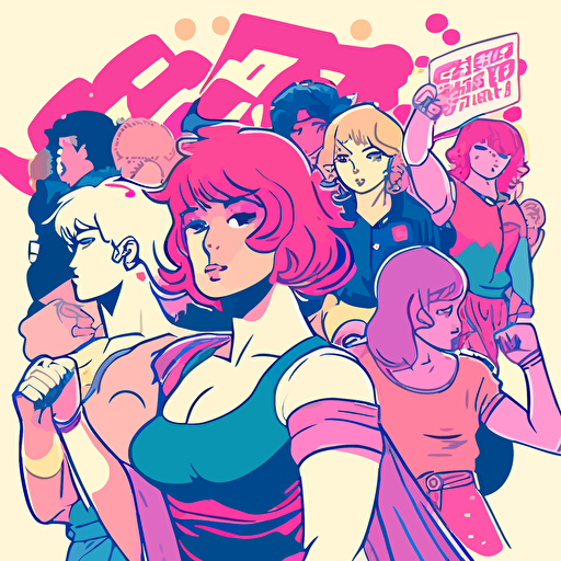 propaganda image of transgender women and men to celebrate trans day of visibility Leiji Matsumoto, foreshortening, 2d flat vector art, flat colors, comic book style