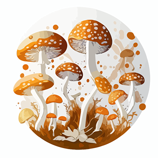 magic mushrooms white background, very detailed vector, circle image