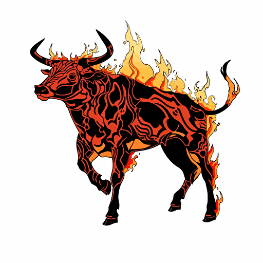 San fermin bull, tiled, manga like, burning man style, vector art, white background