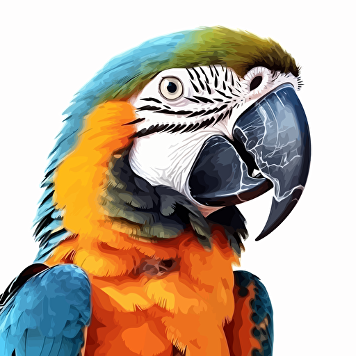 Macaw bird looking straight in the camera, white bg, vector
