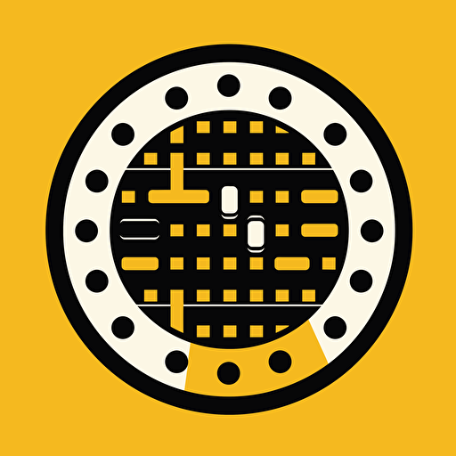 a circle coin with squares on it, yellow and black, workshop style, No background, empty background, vector simple style