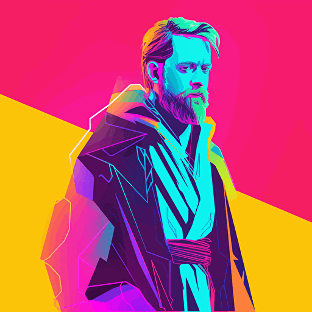 Obi-wan kenobi from revenge of the sith in the style of 80s neon pop art, vector style, vector illustration