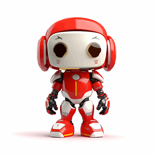 a vector picture in Unreal Engine of a funny robot funko pop dressed in Arsenal soccer colors clothes, white background for a clean, minimalist design