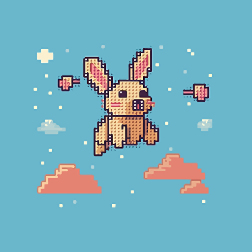 cute rabbit jumping, 8-bit, vector