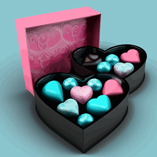 box of candy pink hearts, a baby blue hearts and a chrcoal hearts, fancy, vector
