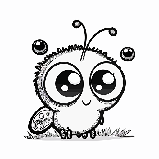 cute butterfly in farm, big cute eyes, pixar style, simple outline and shapes, coloring page black and white comic book flat vector, white background
