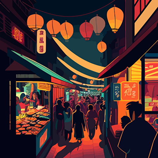 colorful vector art, multiverse of taiwan, night markets