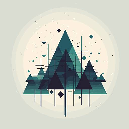 Minimalist vector logo, triangles placed above each crossing point represent spruce trees, adding a modern, geometric touch. The triangles gradually increase in size as they move upwards, creating an abstract forest effect. ::2