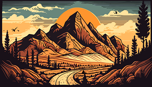 retro mountain lanscape, vector, contour