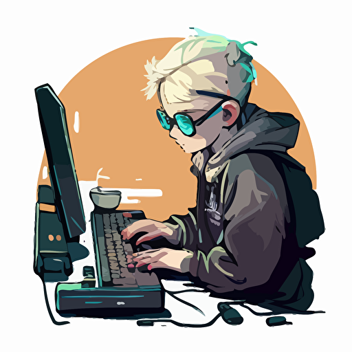 a vector art white boy with blonde hair who is gaming on keyboard