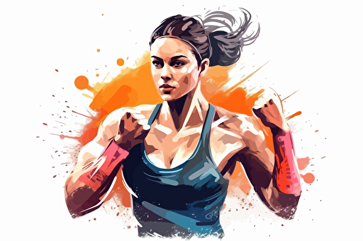 brave female athlete vector style, white background