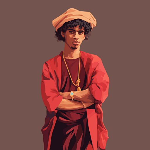 clean vector based image of Moroccan youngster with curls and a fez WHOLE BODY mix European and Middle Eastern clothing