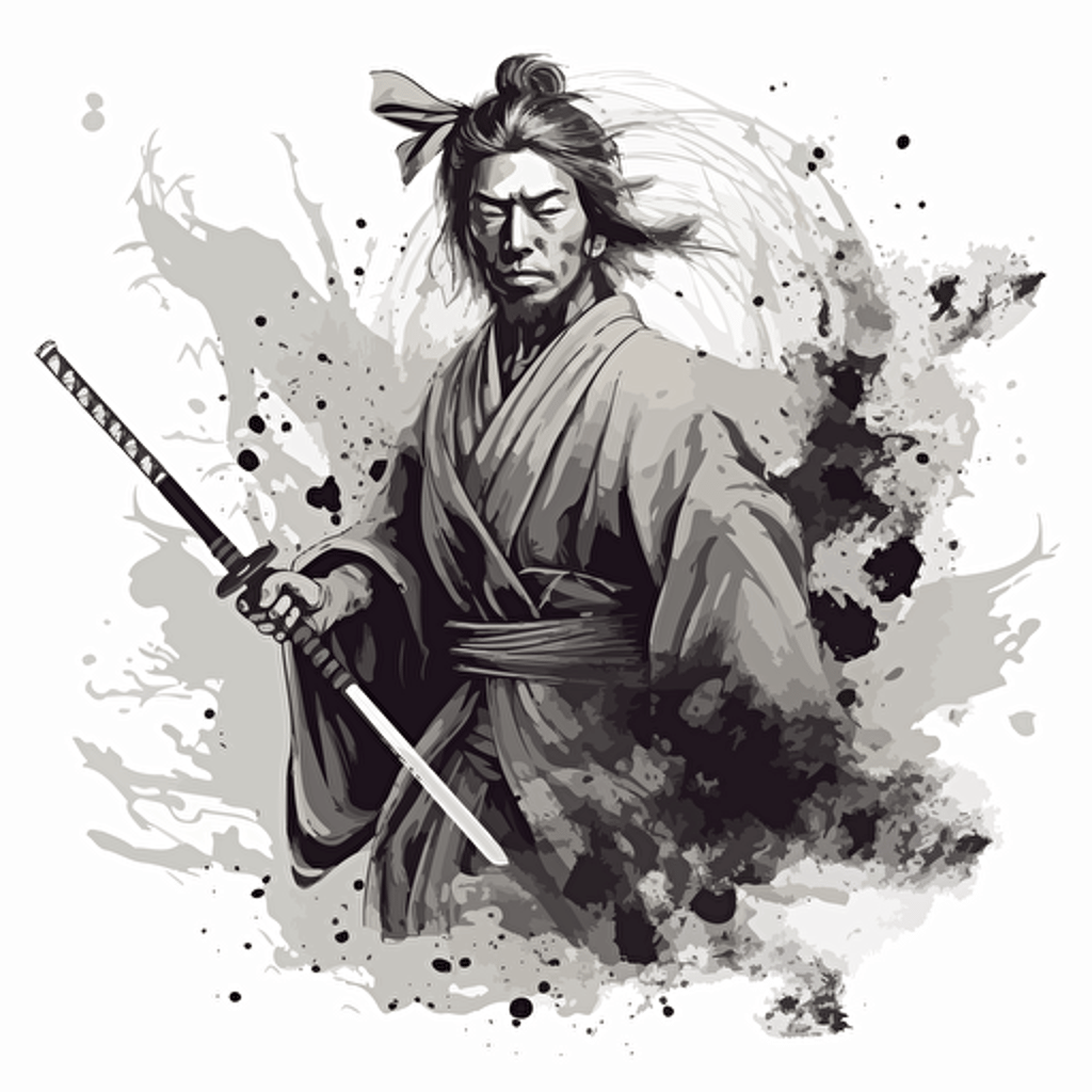 leonardo davicni style samurai in vector image style , black and white