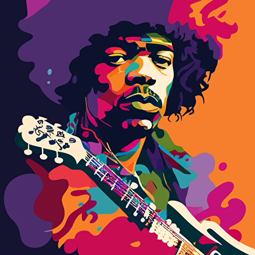 jimi hendrix playing guitar by glean keane, 2d vector art, flat colors