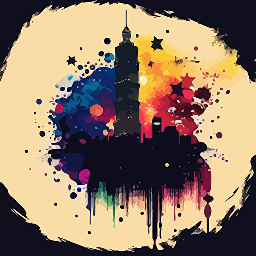 vector art colorful, galaxy, taipei 101 shilouette