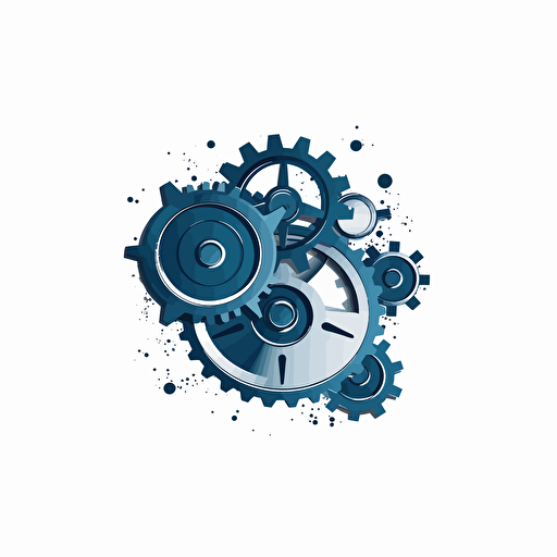 mechanical clockwork vector illustration, logo, simple, shades of blue, modern, white background,