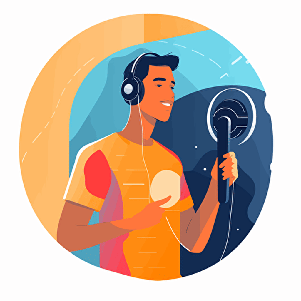 startup vector illustration of podcaster speaking into a microphone