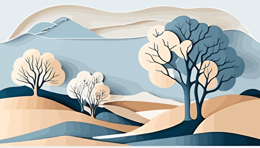 dusty blue and beige abstract landscape art, Minimalist, vector, contour