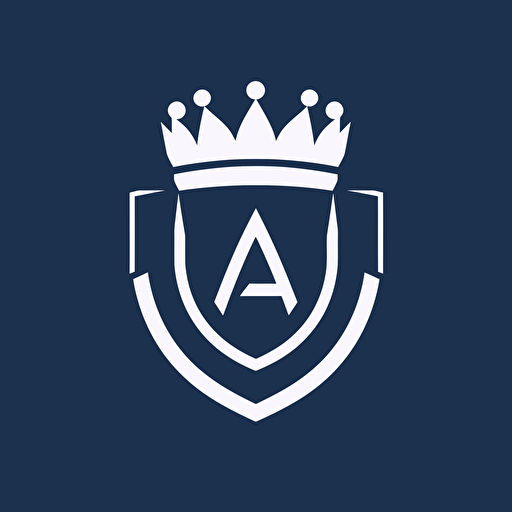 Soccer crest featuring the A letter, a crown and a shield, logo, simple, cerulean, white, black, vector logo