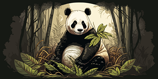 panda sitting in a bamboo forest , calm and looking to the camera in vector draw style