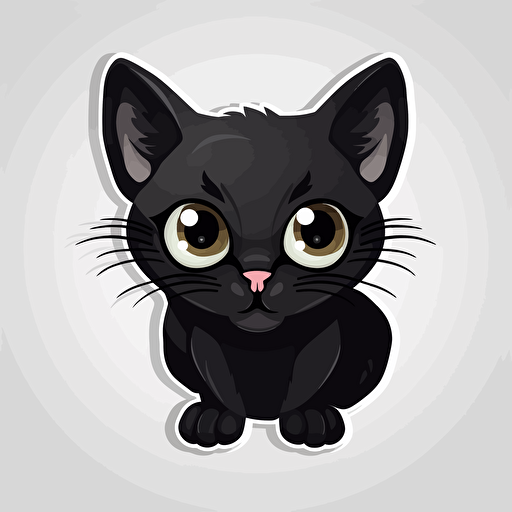 a cute black cat, sticker, vector, big eyes