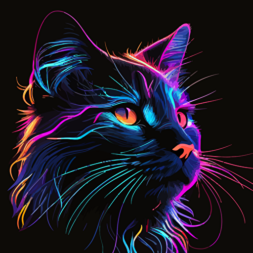black cat, bright neon colors, vector