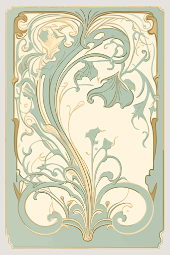 A card back, in the style of [Art Nouveau], featuring [flowing curves], [romantic pastels], [soothing blue], and [stylized nature]. Drawn all the way to the edges with no background visible. The card back should have a unique design, with elements of fluidity and movement, Flat with no shadow, no script, while still maintaining a cohesive look and feel. The overall design should evoke a sense of [whimsy and wonder], beauty, and [timeless elegance], The final product should be high-quality, vector artwork, suitable for printing on the backs of standard playing cards.