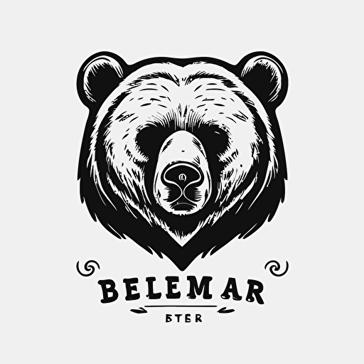 restaurant logo, bear head, bear face, fur, 2d, simple, vector, black and white