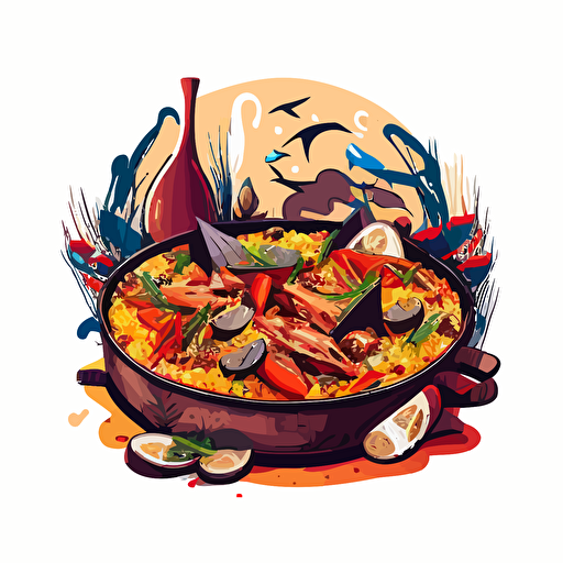 cartoonish illustration of paella, vector illustration, white background