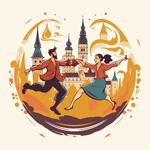 Cartoony dancers in Czech republic icon, vector, illustrator logo