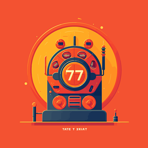 flat vector logo of circle with old classic slot machine with reels displaying 777, red orange gradient, simple minimal