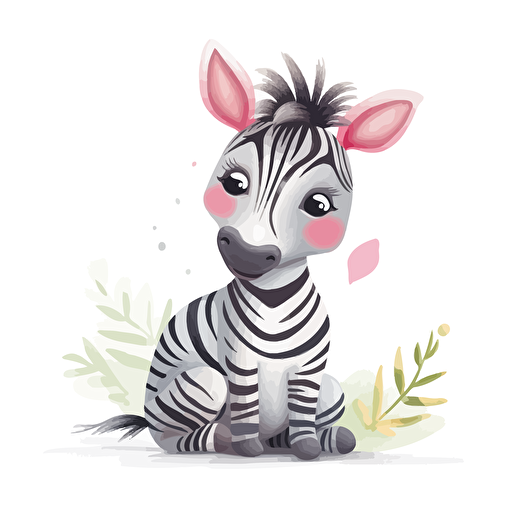 cute zebra, detailed, cartoon style, 2d watercolor clipart vector, creative and imaginative, hd, white background