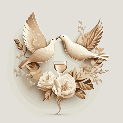 unique hyper detail flower and dove themed logo including and champagne glasses, white background, vector