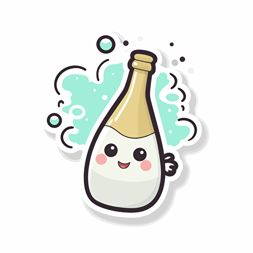 Kawaii floating champaign bubble ny themseles, sticker, flat, 2D, vector, 16 colors, white background, in anime chibi style