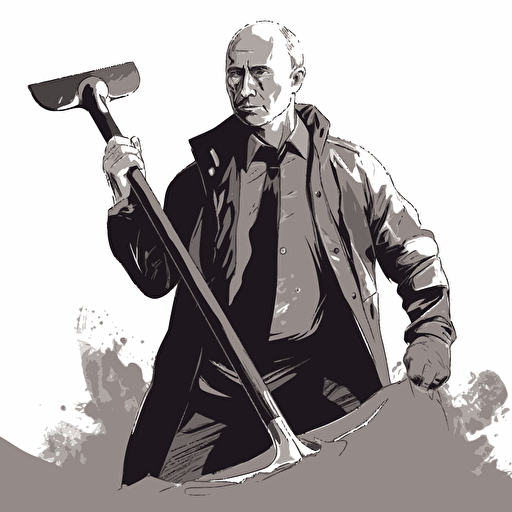 promt: Putin holding shovel, sign "1st may", vector, highly detailed, gritty