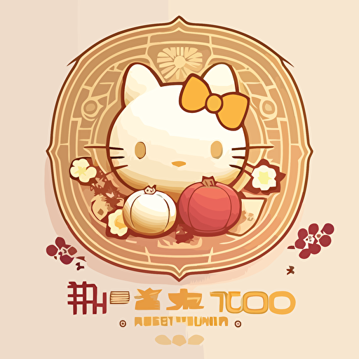 hello kitty logo of rabbit and mid-autumn festival vector style 2D illustrator,