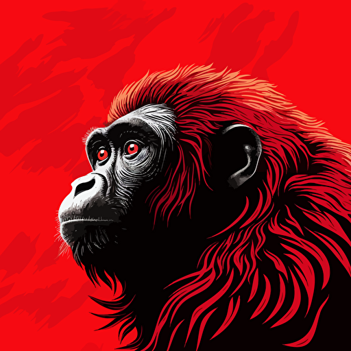Vector illustration black and white Howler monkey on red background
