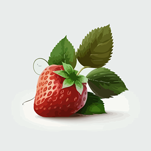 a simple red strawberry with green leaves is on a white backgrund, in the style minimalista vector, drawing