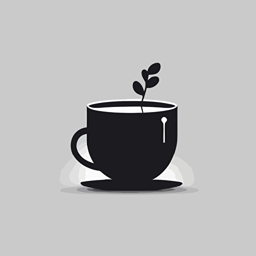 simple and cute logo design of a cup of tea, flat 2D, vector, no text, image only black and white