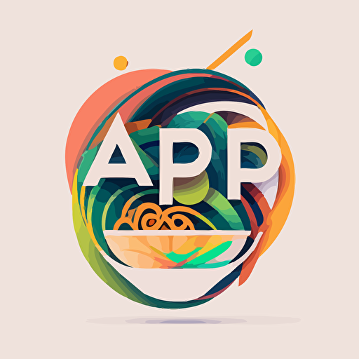 abstract logo, combination mark, text is “ABCDE”, a bowl of ramen with meat and vegetables, abstract headline, Color overlap, geometric type for modern color logo, vector, simple, flat, plain,smooth, low detail, minimal, white background