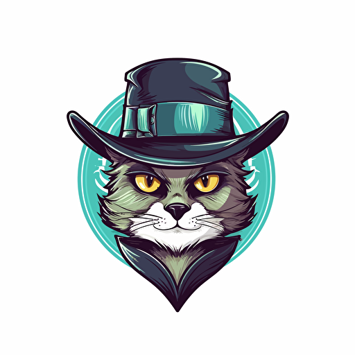 clean, vector logo for a Mystery DAO, detective cat, white background