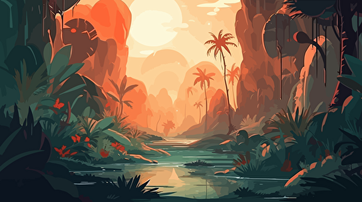Concept art map of a foreign jungle planet, dense flora, jungle, flat vector illustration