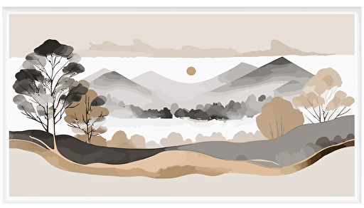 grey and beige watercolour abstract landscape art, Minimalist, vector, contour