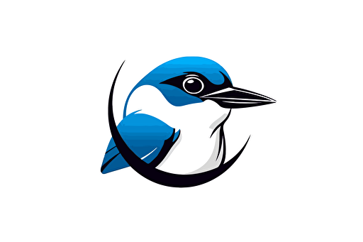 a swift bird resting and looking at a dslr camera, vector logo, minimalist, simple, two color, blue, white, black
