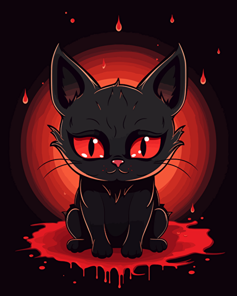 a cute satanistic kitten, cute cartoon vector style,