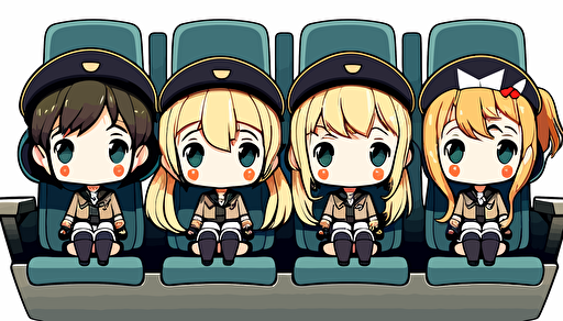 spaship cocpit,4 seats,anime chibi style,illustration,vector,