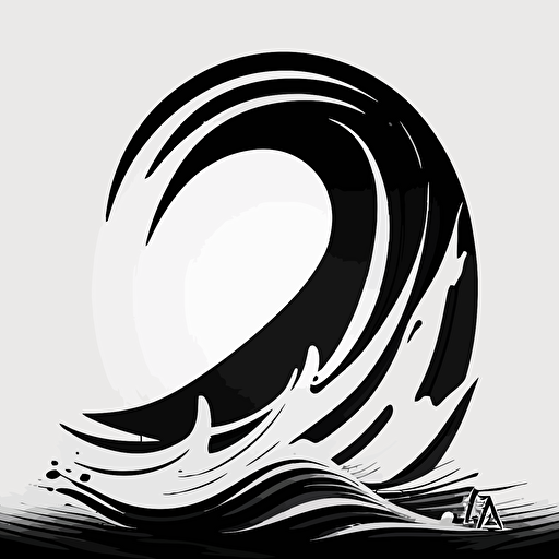 a wave blending letter "A", logo style, vector, black on white, flat, stencil