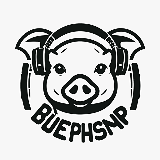 logo for a DJ group featuring a pig face wearing headphones in a flat, vectorized style. white background, The logo should be in a single color and have an informal, playful feel. The pig's face should be the focal point, with the headphones draped around its ears. The image should be easily recognizable and convey a sense of fun and energy. Use a clean, simple design to make the logo versatile for a variety of applications
