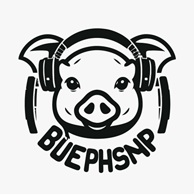 logo for a DJ group featuring a pig face wearing headphones in a flat, vectorized style. white background, The logo should be in a single color and have an informal, playful feel. The pig's face should be the focal point, with the headphones draped around its ears. The image should be easily recognizable and convey a sense of fun and energy. Use a clean, simple design to make the logo versatile for a variety of applications